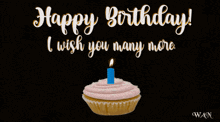 a birthday card with a cupcake and a candle that says happy birthday i wish you many more