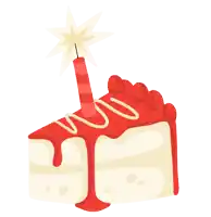a slice of cake with a sparkler on top