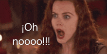 a woman with a surprised look on her face is covering her mouth with her hand and the words " oh noooo !!! " above her