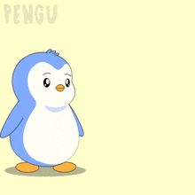a cartoon penguin with a flame coming out of its mouth and the word pengu behind it