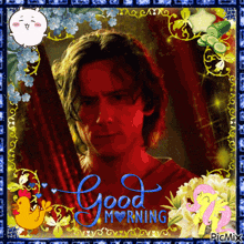 a picture of a man with the words good morning