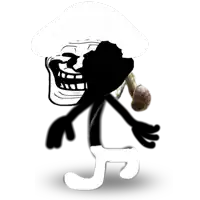 a cartoon character with a troll face and the letter j