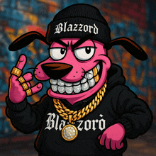 a cartoon dog wearing a black beanie and a black hoodie with the word blazzard on it