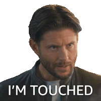 a man with a beard says i 'm touched on a white background