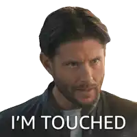 a man with a beard says i 'm touched on a white background
