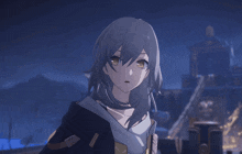 a man and a woman are standing in front of a castle with a full moon in the background