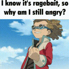 a cartoon of a boy wearing goggles and a red jacket is angry .
