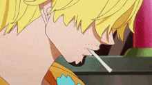 a close up of a person smoking a cigarette in a cartoon