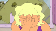 a cartoon of a woman covering her face with her hand with the letters as in the background