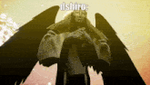 a statue of a man with wings and the word dshiro on the bottom