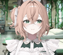 a maid with a name tag that says nimi on it