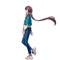 a drawing of a girl wearing headphones and a name tag that says ' a ' on it