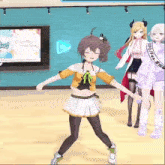 a 3d anime girl is dancing in a room .