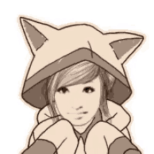 a drawing of a girl wearing a cat hood with ears .