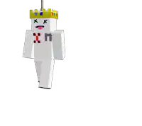 a white minecraft character with a crown on his head and the letter m on his chest