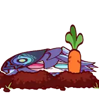 a cartoon drawing of a girl holding a carrot and a radish