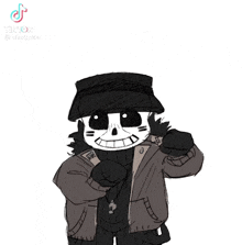 a drawing of a man wearing a skull mask and black jacket