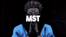 a blurry image of a person with the word mst written on it