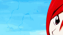 a close up of a girl with red hair screaming with her mouth open .
