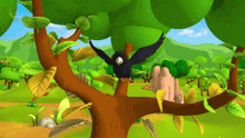 a cartoon bird is sitting on a tree branch
