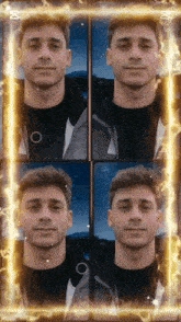 a young man 's face is displayed in four different frames