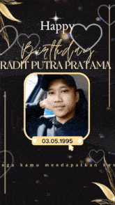 a birthday card for radit putra pratama with a picture of him