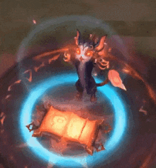 a cat is standing in a circle with a book in it