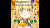 a girl with blonde hair and green eyes is holding a mango and a reminder to eat mango everyday .