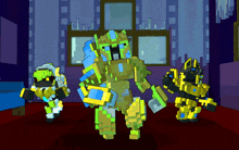 a group of cartoon characters standing next to each other