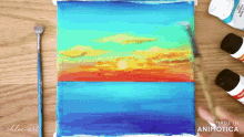 a painting of a sunset is being made in animoto