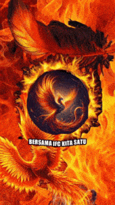 a painting of a phoenix with the words bersama ifc kita satu
