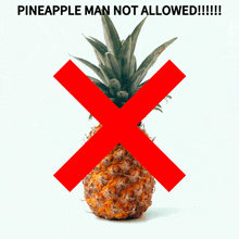 a pineapple crossed out with the words pineapple man not allowed !!!