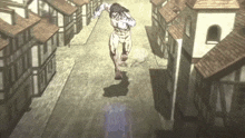 a drawing of a monster running down a street with the letter p in the background