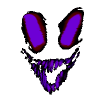 a purple and red drawing of a face with a smile on it