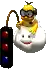 a cartoon character is sitting on top of a snowball next to a traffic light .