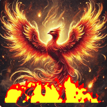 a painting of a phoenix rising from the flames