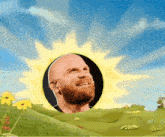 a picture of a man with a beard and a sun behind him