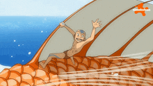 a cartoon of a man on a boat with nickelodeon written on the bottom