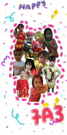 a collage of children with the number 7a3 written in pink