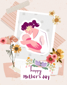a picture of a woman holding a baby with the words happy mother 's day