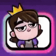 a cartoon girl with a crown on her head is sitting in a purple and pink frame .