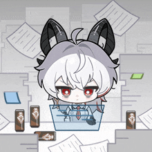 a cartoon character with horns is sitting in a container of water