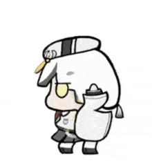 a cartoon drawing of a girl wearing a captain 's hat and glasses .