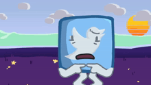 a cartoon character holding a twitter icon with a sad face on it