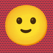 a yellow smiley face on a red background with polka dots
