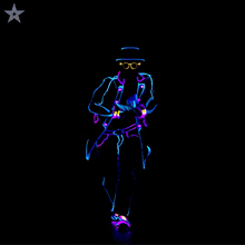 a man in a top hat is dancing in the dark with two other people