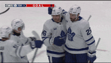 toronto maple leafs hockey players celebrating a goal on tsn