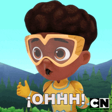a cartoon character giving a thumbs up with the words ohhhh cn behind him