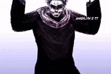a black and white drawing of a man with his arms in the air and the words angilyn ii tt on the bottom