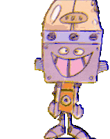 a cartoon drawing of a robot with a big smile
